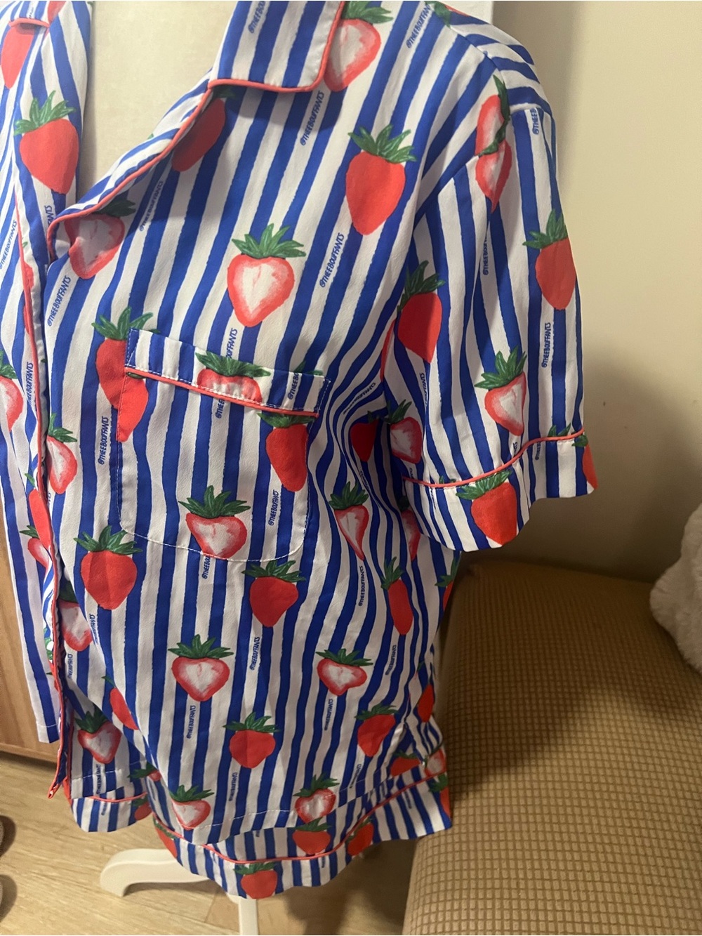 Bouffant’s and Broken Hearts Blue & White Stripe Strawberry Pajama Set - Picture 3 of 6